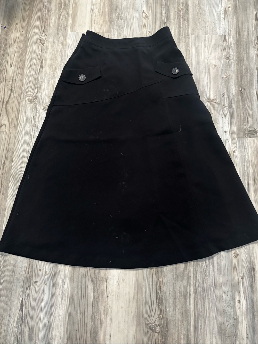 Black A-Line Skirt with Button-Trim Pockets